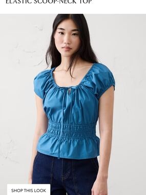Banana Republic Teal Blue Scoop-Neck Tie-Front Top